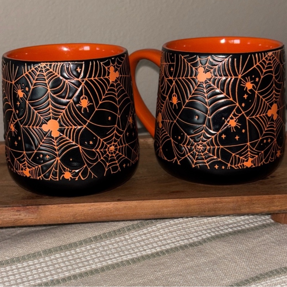 Mickey Mouse Spider Web Black and Orange Mug set of 2
